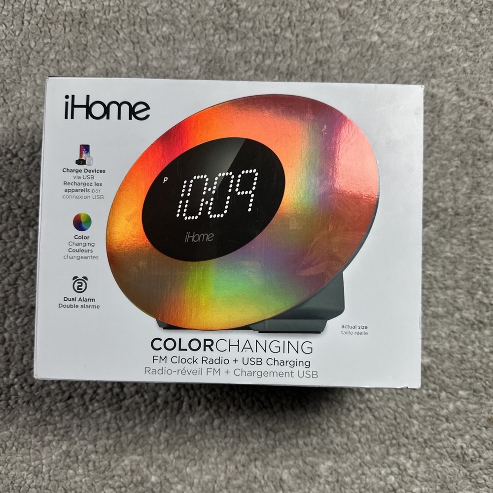 iHome IM30SC FM Color Changing Alarm Clock Radio with USB Port - Silver
